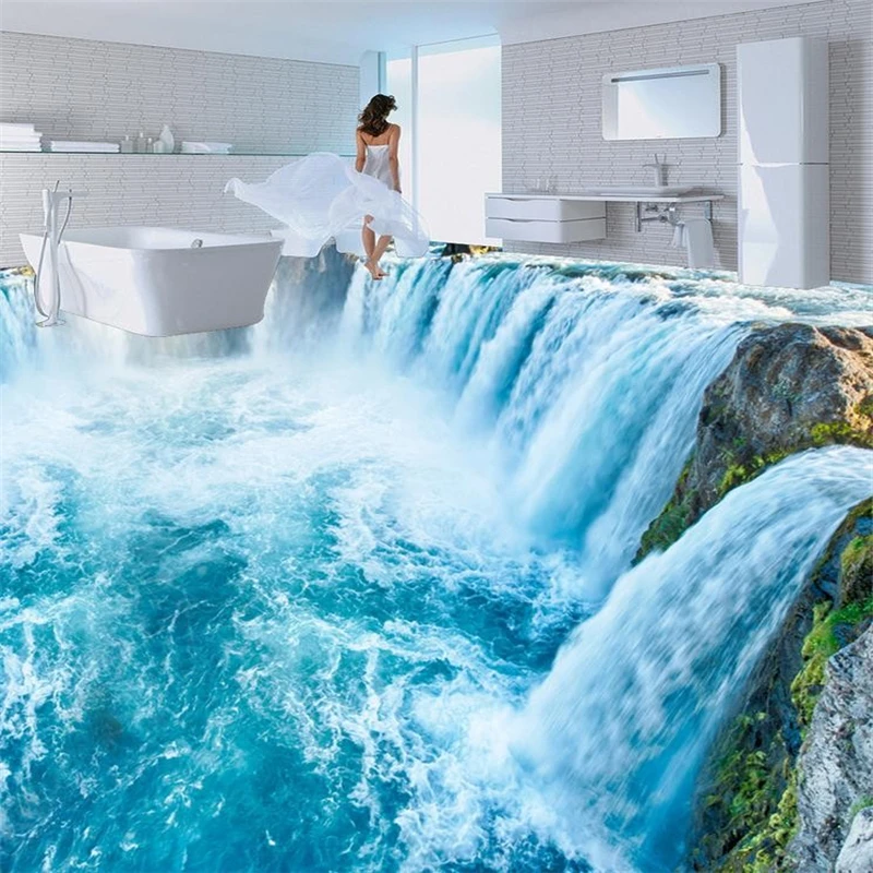 Beibehang пол обои 3d для ванных комнат 3D водопад кухня гостиная пол Фреска ПВХ водонепроницаемый пол