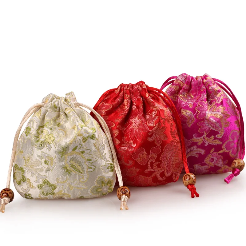 

Round Bottom Drawstring Fabric Gift Bag Christmas Candy Bag Wedding Party Favor Bags Chinese Silk Brocade Jewelry Pouch 50pcs/