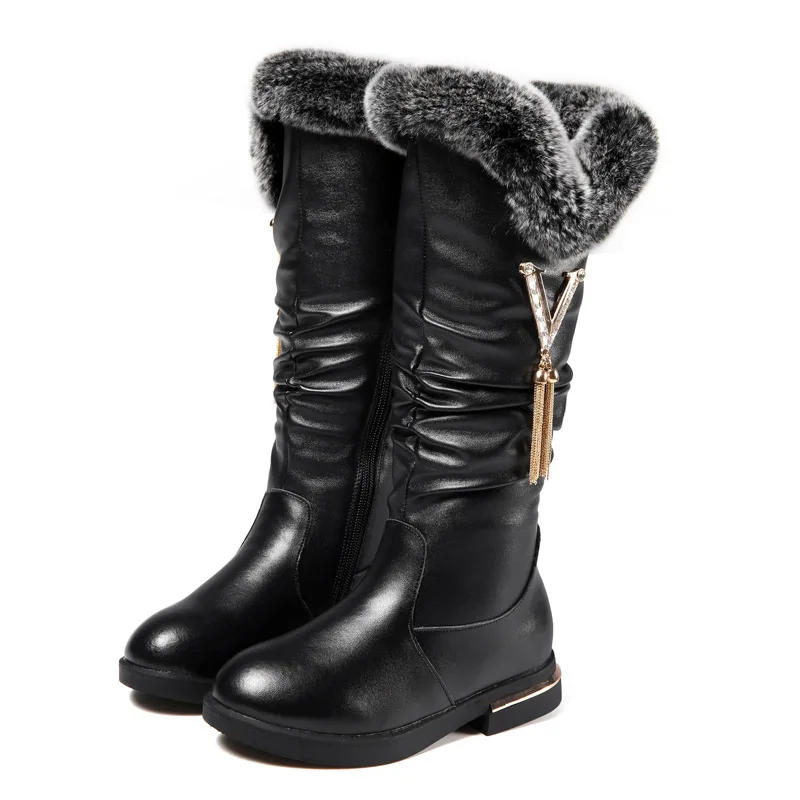 Najtaniej Skóra bydlęca dziecięce buty 2018 zimowe nowe buty dziewczęce moda pluszowe ciepłe buty na śnieg królik wygodne futrzane dziecięce buty KS357