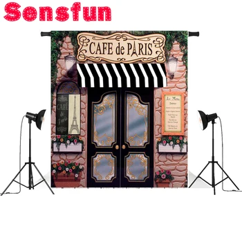 

5x7FT Cafe De Paris Retro Stone Coffee Store Eiffel Tower Pattern Custom Photo Studio Backdrop Background Vinyl 150x220cm