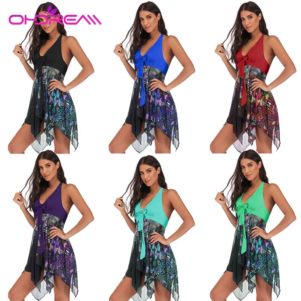 

OHDREAM Plus Size Swimwear 5XL Women Two Pieces Swimsuit Skirt With Thong Sexy Tankini Bathing Suit Female Big beachwear Dress