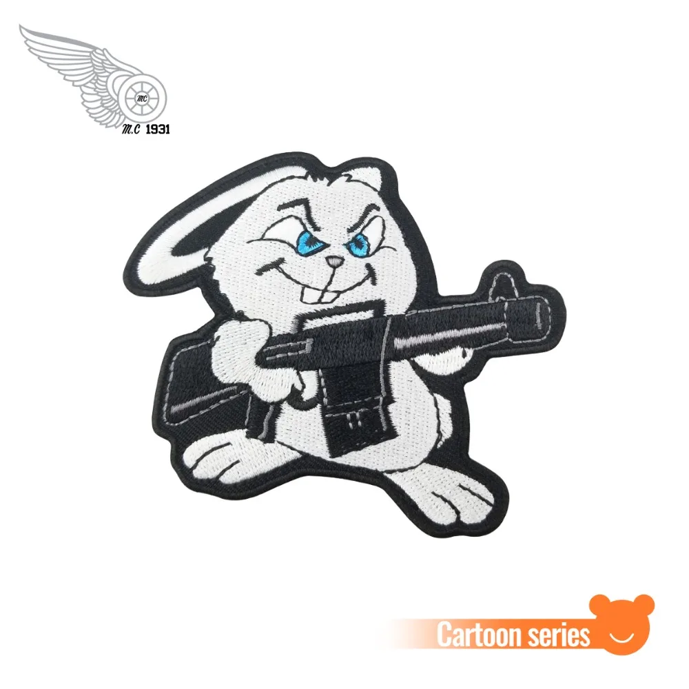 

Cartoon Rabbit Gunner Fashion Embroidery iron on Patches Design Animal applique free shipping
