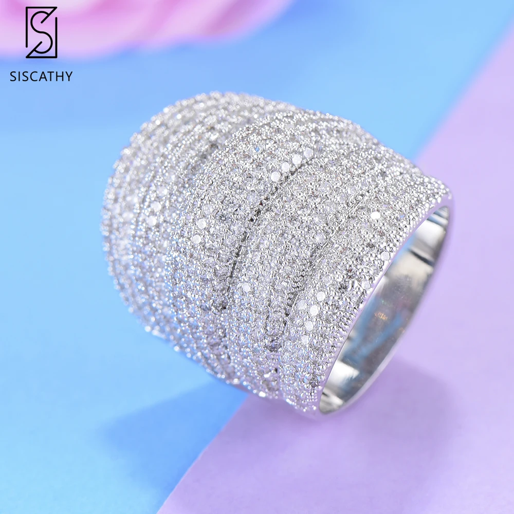 

23*27mm Luxury Dubai Indian Wide Surface Finger Rings Statement Cubic Zirconia Circle Ring For Women Girls Party Engagement