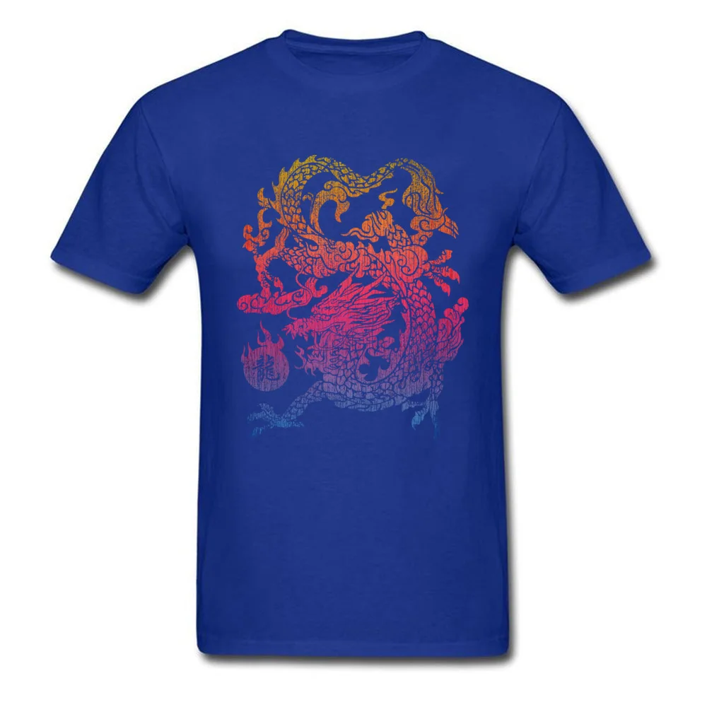 High Quality Printed Custom T-Shirt O Neck Pure Cotton Young Tees Short Sleeve Thanksgiving Day Custom Tops Shirts Chinese Dragon Eat The Sunset Colourful blue