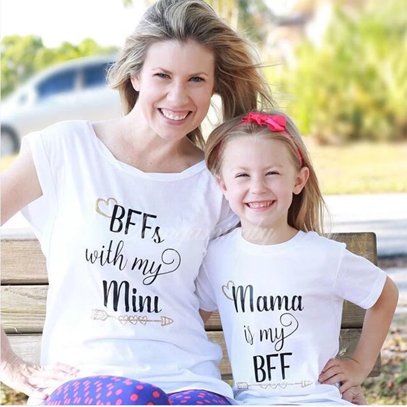 

NASHAKAITE Mum and daughter clothes Family T-Shirt Letter Printed Short Sleeve tshirt mom and daughter matching clothes