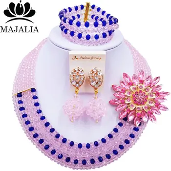 

Majalia Pink and Royal blue Crystal Beaded Pretty African Jewelery Set Nigerian Wedding Clothing Jewelery Sets 5ST0011