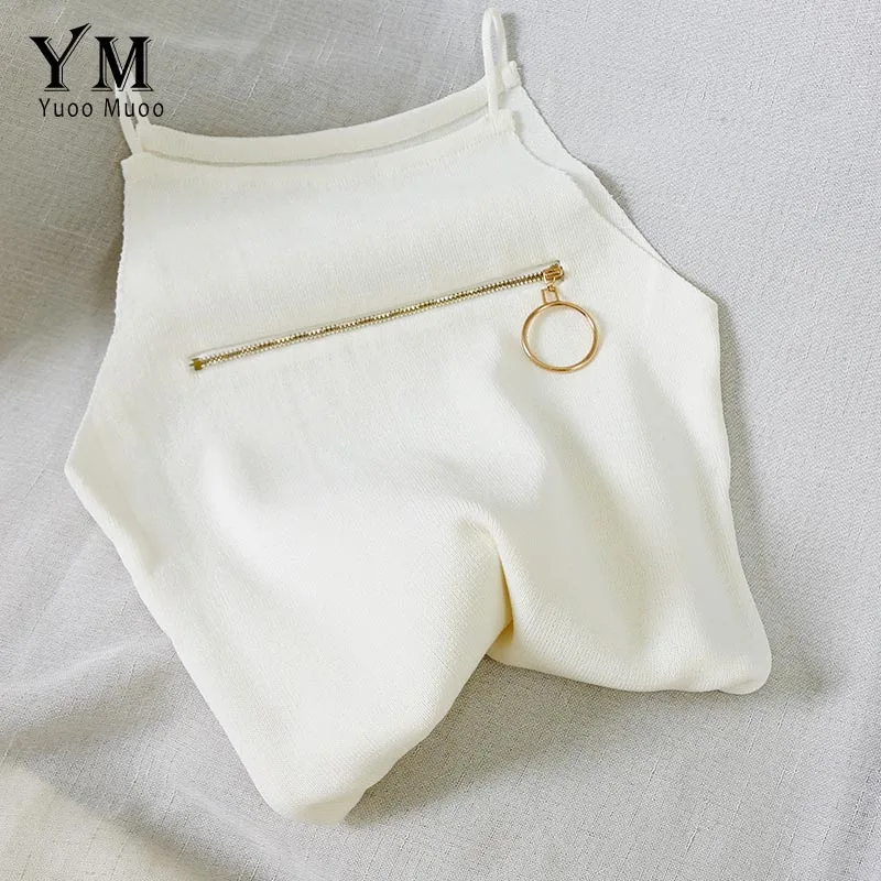 YuooMuoo Korean Style Streetwear Tank Top Women Camis Zipper Design Spaghetti Strap Summer Knitted Vest Top Chic Festival Tops - Цвет: Белый