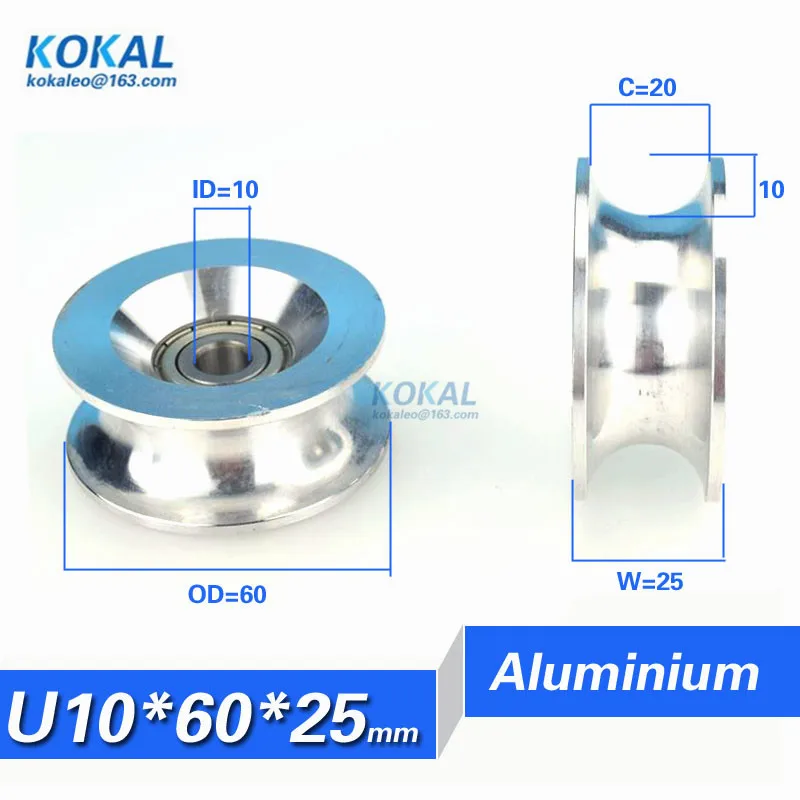 

[U1060-25]1pcs/lot high loading aluminum 6200zz bearing roller pulley track guide wheel U groove AL metal 1060UU 10*60*25mm