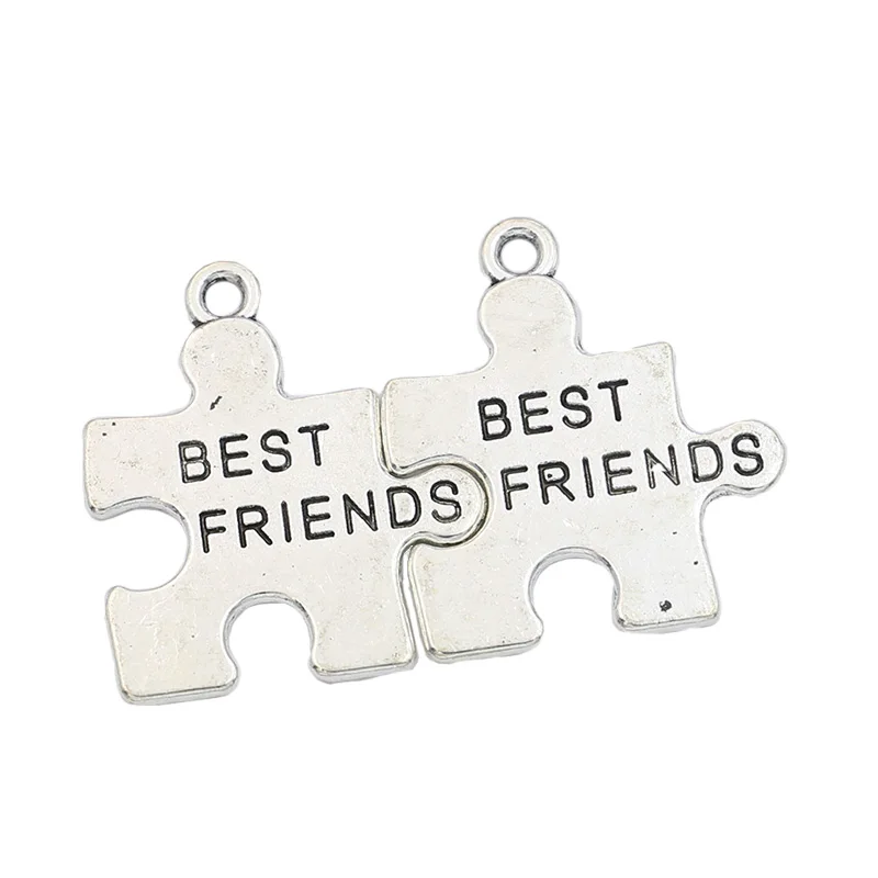 

10pcs Tibetan Silver Plated Best Friends Puzzle Charms Pendants for Necklace Bracelets Jewelry Making DIY Handmade 23x27mm