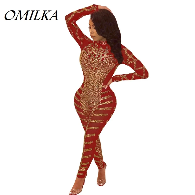 OMILKA 2018 осенне зимние женские комбинезоны с длинным рукавом и воротником стойкой