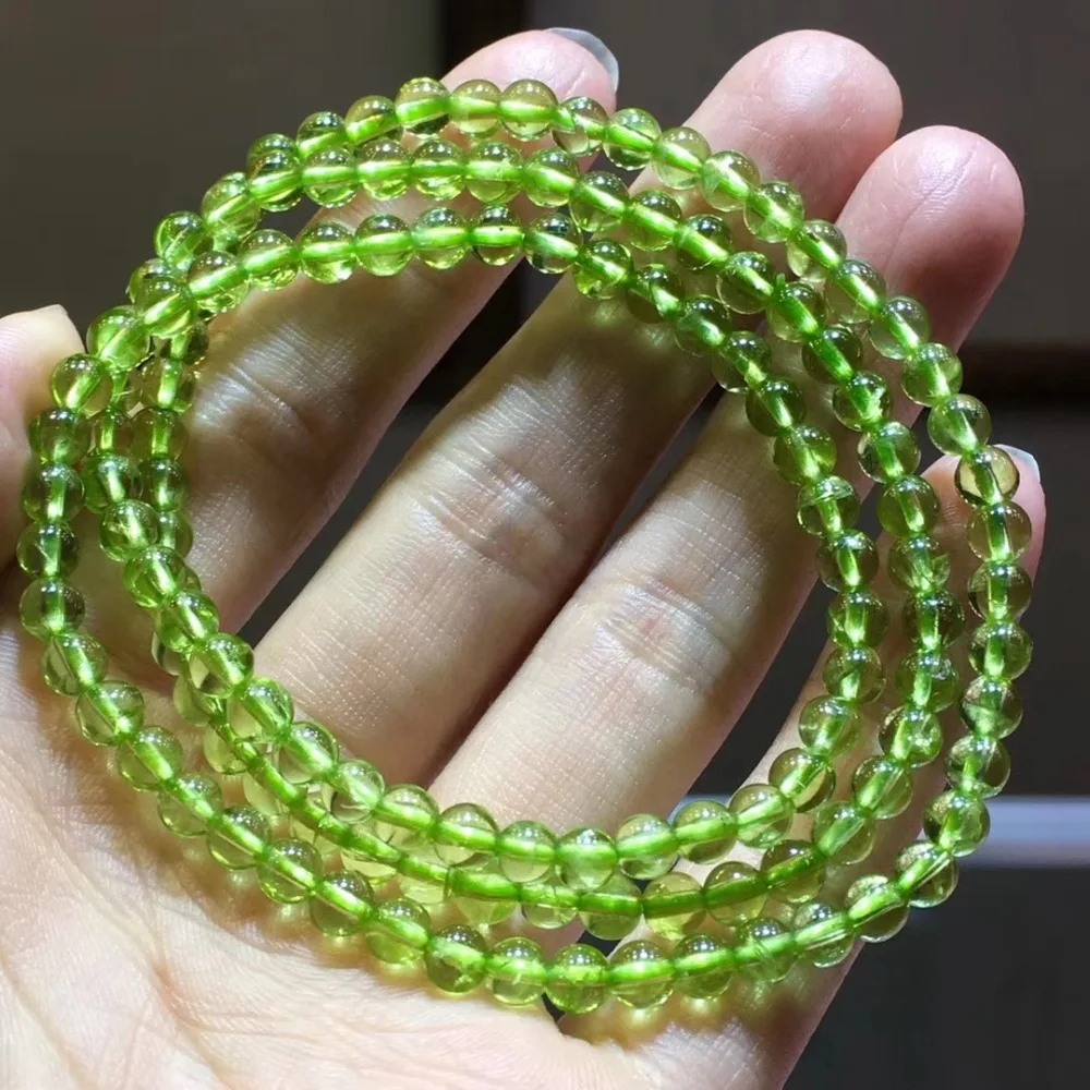 

Genuine Natural Green Peridot Clear Round Beads 3 Laps Bracelet 4.5mm Stretch Crystal Women Man Bracelet Fashion AAAAAA