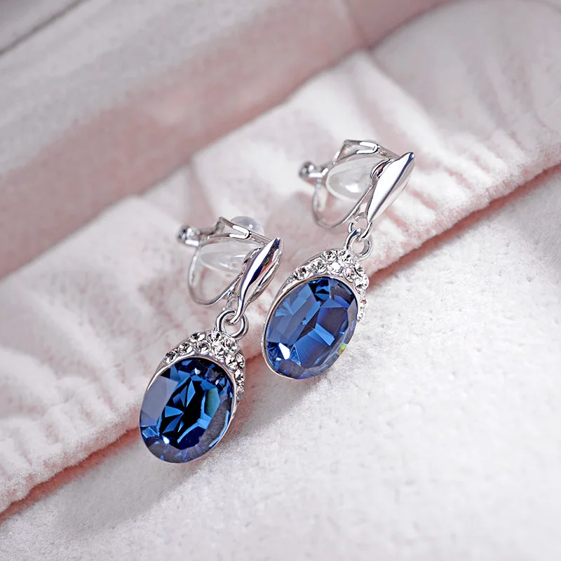 Модные ювелирные изделия, 2 цвета, новые стильные Кристальные серьги для женщин с кристаллами из swarovskies, женские вечерние серьги без ушей - Цвет камня: Blue