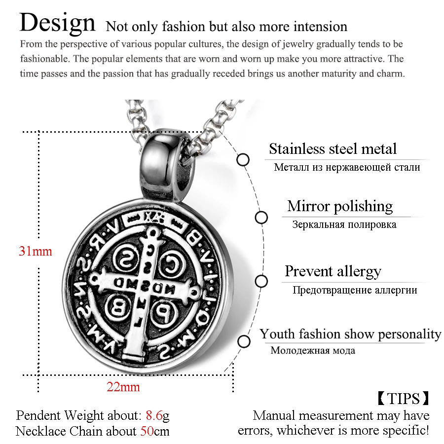 ZFVB религиозный Католико Святого Бенедикта кулоны ожерелья для мужчин 316L нержавеющая сталь никогда не выцветает католический крест кулон ювелирные изделия