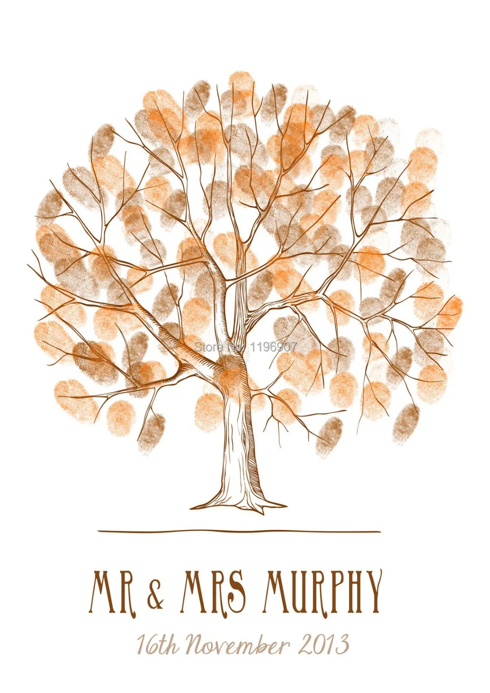 6080 CM Pesta Pernikahan Sidik Jari Buku Tamu Vintage Pohon Cetakan