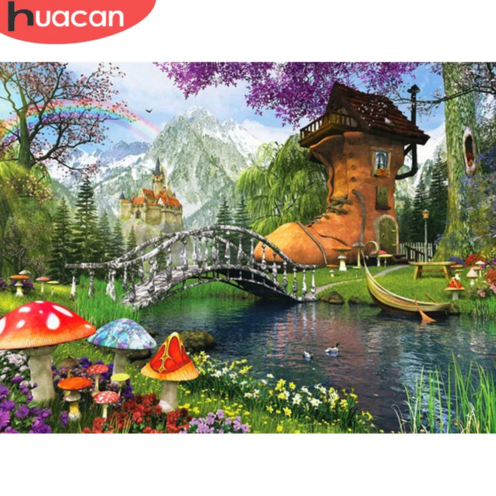 

HUACAN Diamond Embroidery Cross Stitch Landscape Painting With Diamonds Diamond Painting Boots Full Square/round Diamond Mosaic