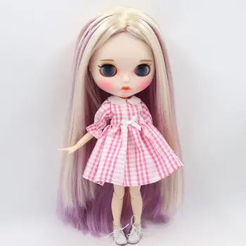 ICY DBS Blyth Doll For No.BL6025/2137/6122 Blonde Mix Purple And Pink Hair Carved Lips Matte Face Joint Body 1/6 BJD 1