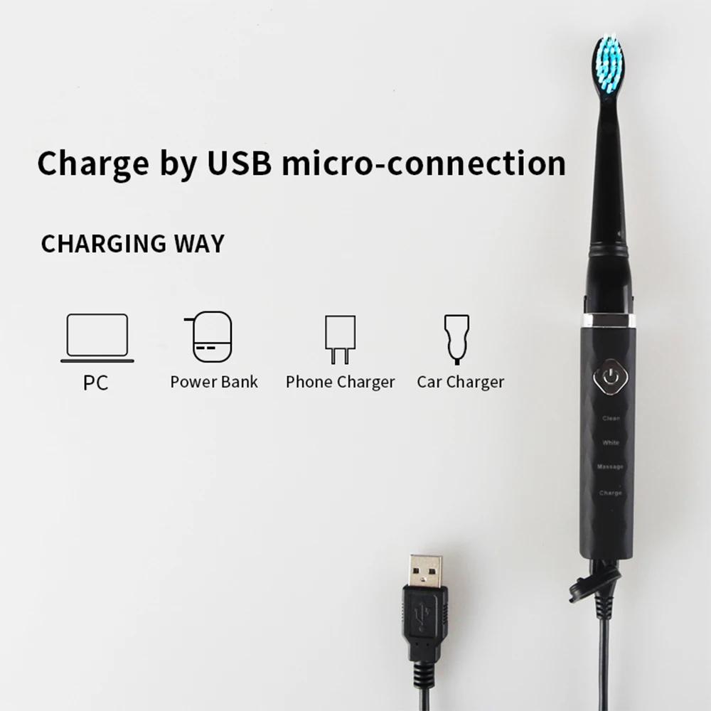 

Portable Sonic Electric Toothbrush USB Rechargeable Travel Electric Tooth Brush Adult 2 Tooth Brush Heads 3 Modes Oral Hygiene