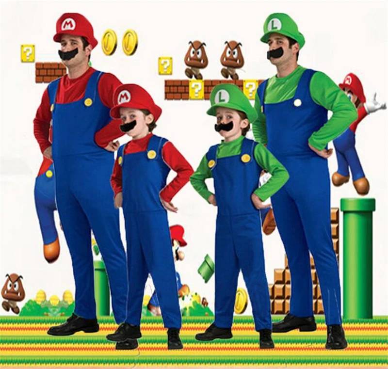 Super Mario Bros. Маскарадный костюм для взрослых и детей; реквизит; Вечерние платья на Хэллоуин; платье Марио и Луиджи