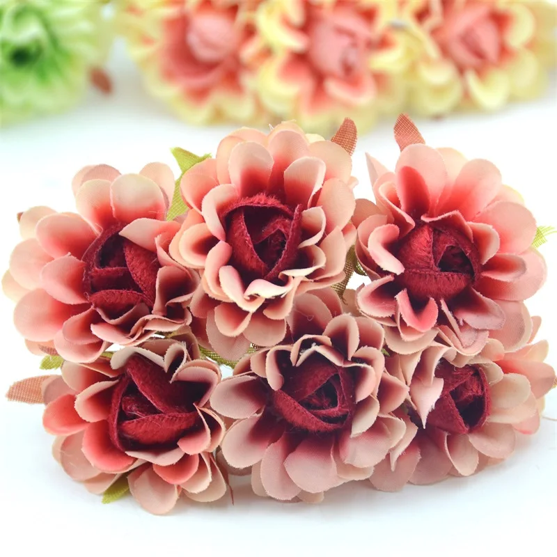 6pcs 4cm Silk Rose Artificial Poppy Flower Bouquet For Wedding Party Decoration Scrapbooking DIY Handmade Wreath Fake Flowers 