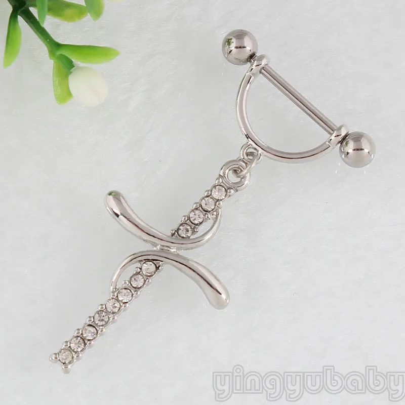 Cross Crystal Retail 2 pieces/lot Nipple ring body piercing jewelry