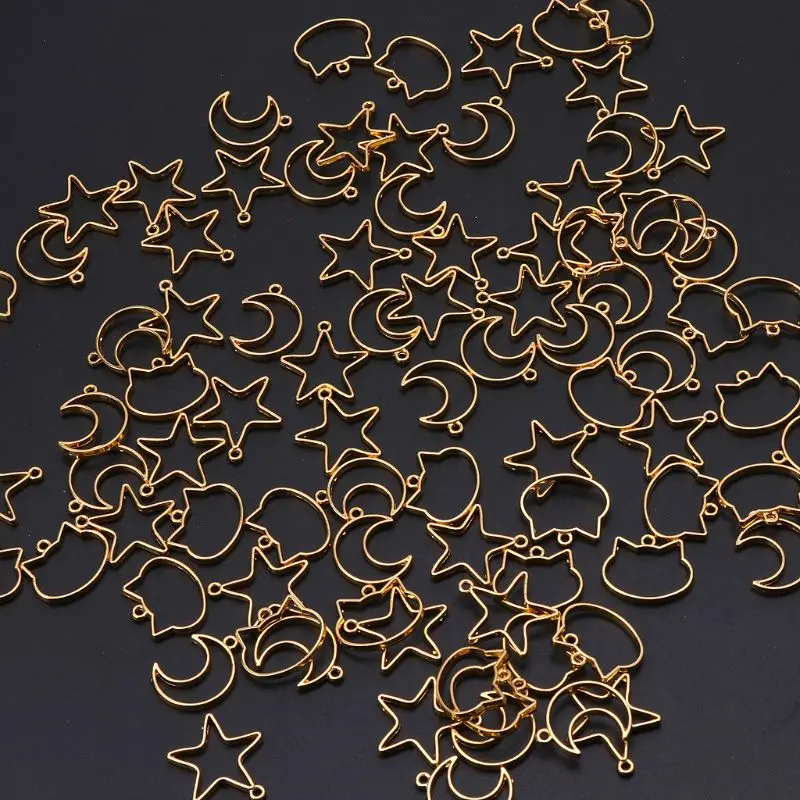 

90Pcs Cat Moon Star Resin Frame Open Bezels Setting Blank Pendant Jewelry Making