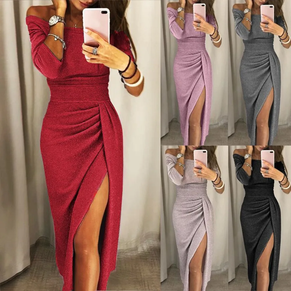 Autumn Winter Female sexy Bodycon new year party Dresses Long Sleeve off shoulder Women Sexy Dress