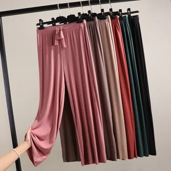 

new ribbed cotton wide leg pants Korean version of the wild nine pants loose wide leg pants female summer sense high waist pants