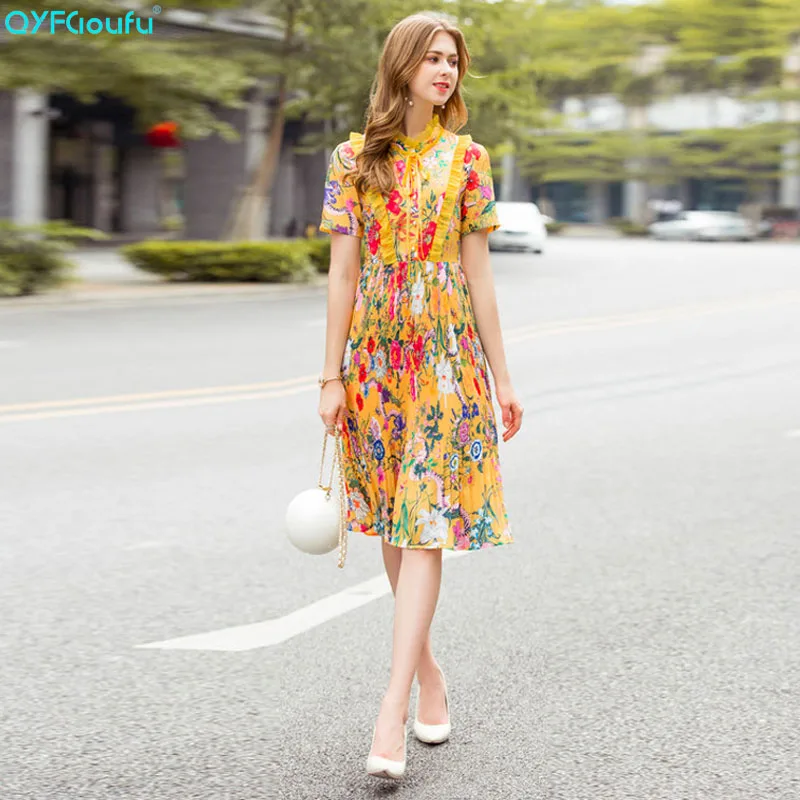 QYFCIOUFU 2018 High Quality Bow Ruffle font b Dress b font font b Women b font