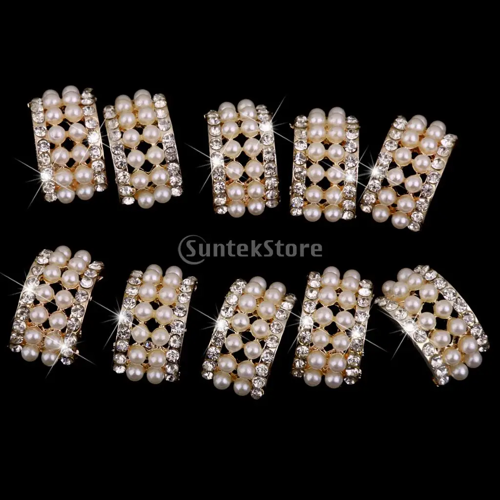 

10 Assorted Gold Crystal Rhinestone Button Brooch Bouquet Pearl Crystal