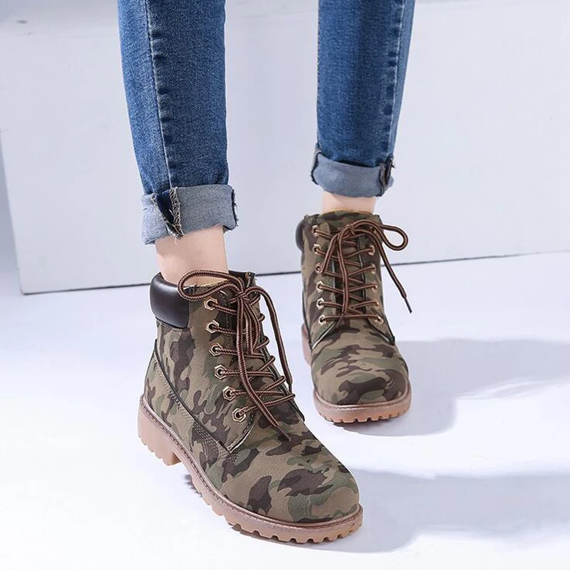 

Fashion Motocycle booties Women Boots Botas Female Womens Ankle Boots Square Heel Martin Boots Autumn Winter Shoes Camouflage