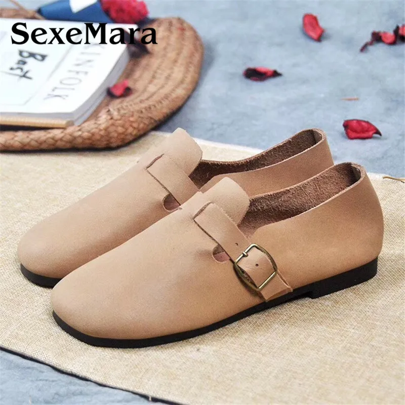 

women flats summer women genuine leather shoes slip on round Toe vintage laces loafers sneakers pregnant mother driving shoes