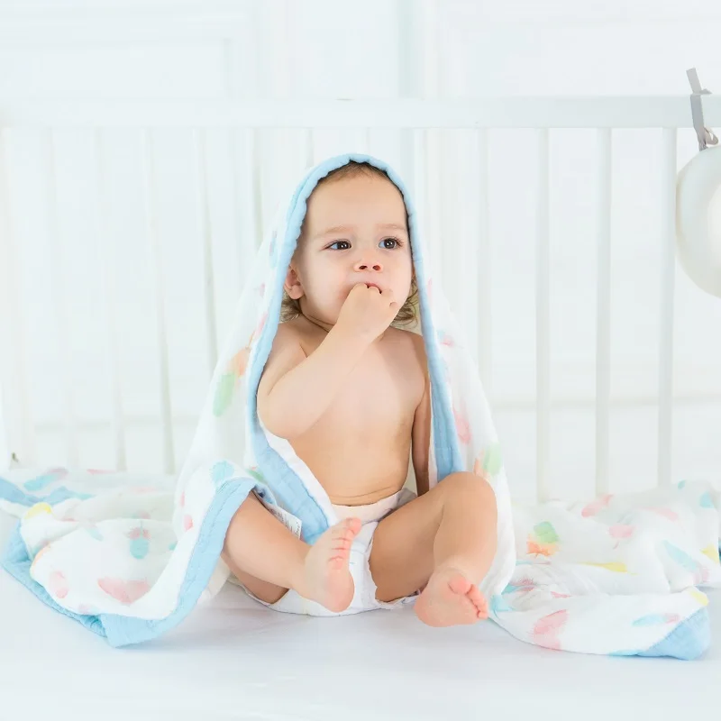 Baby Blanket Bamboo Muslin Four Layers Cartoon Newborn Swaddling Babies Swaddle Wrap Super Comfy Kids Bath Towel Infant Bedding 2