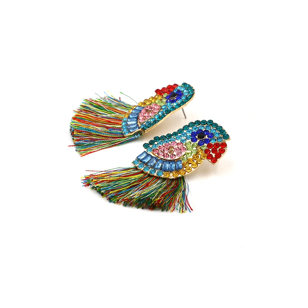 Vodeshanliwen, многоцветные стразы, длинные серьги в виде попугая,, модные серьги с кристаллами и кисточками для женщин, ювелирные аксессуары