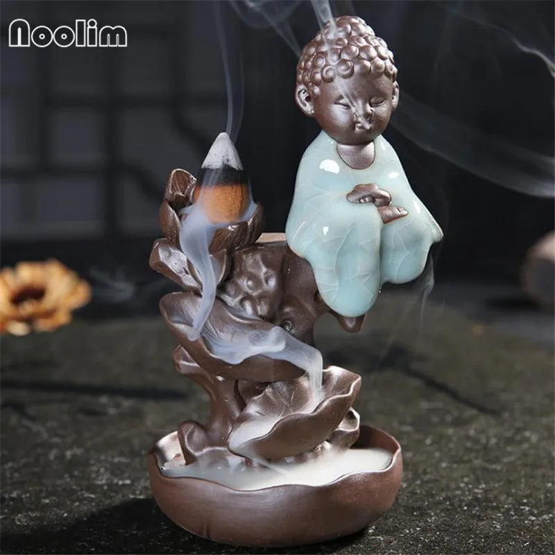 

Ceramic Small Buddha Incense Holder Ice Crack Little Monk Mountains Backflow Incense Burner Aromatherapy Censer