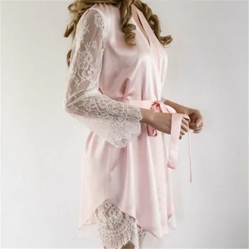 

New Fashion Ladies Sexy Lingerie Women Silk Lace Robe Dress Nightdress Nightgown Sleepwear Sleepshirts Mini Dress Solid Summer