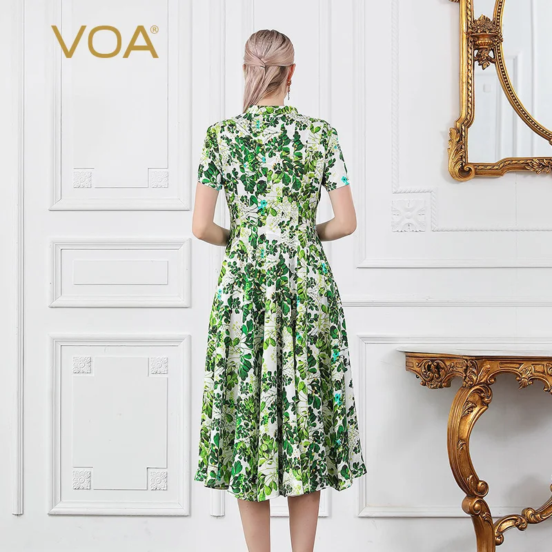VOA Grass Green плиссированные шелковые платья женские с принтом длинные идиллические качели платье тонкая туника роскошная женская одежда Mori Girl Милые A902