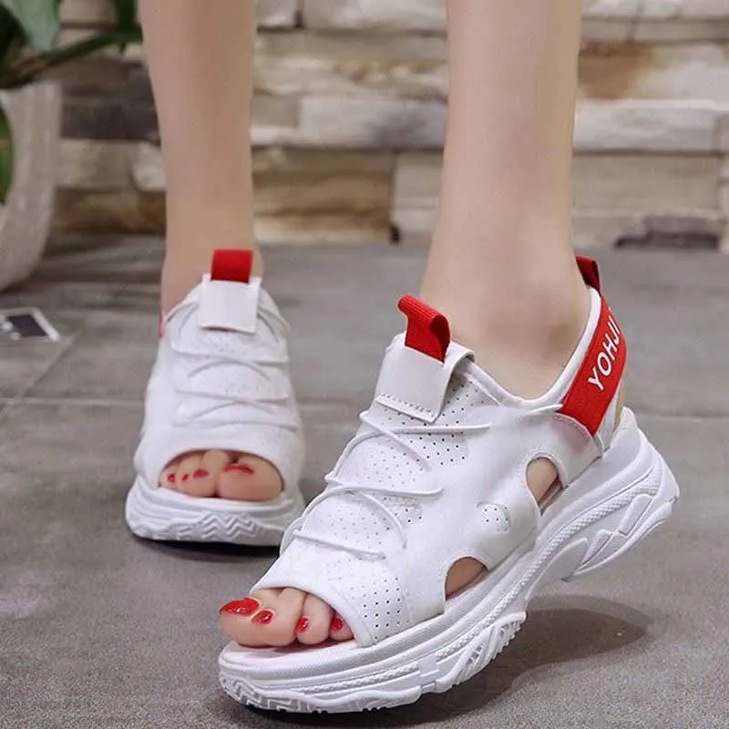 

VTOTA Women Sandals Hollow Out Lace-Up Open Toe Sandals Summer Platform Wedges Women Shoes Fashion White High Heel Sandals