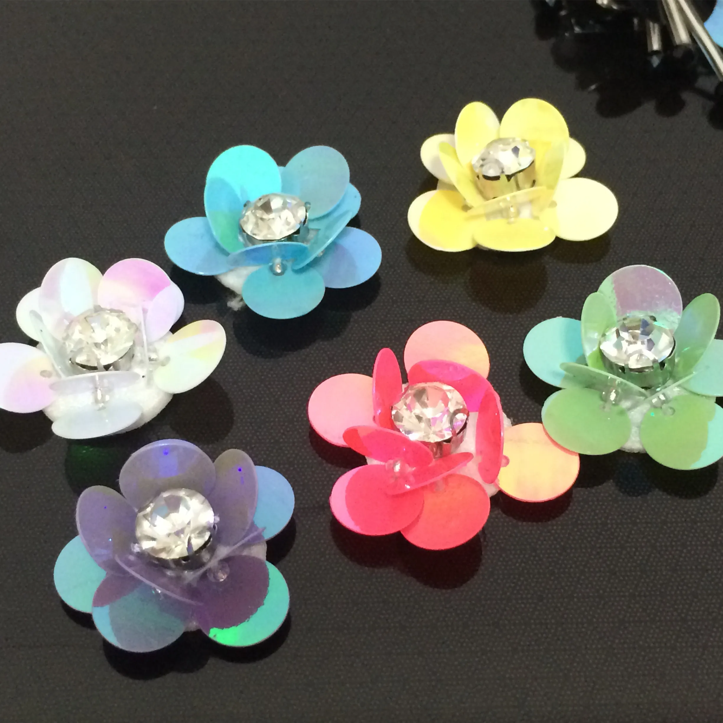 3D flower 6color rhinestone beaded crystal sequins patches applique decoration sewing on patch
