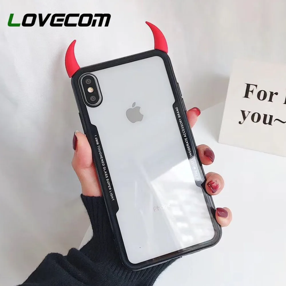 LOVECOM милый 3D Дьявол Рога Прозрачный чехол для телефона для iPhone 11 Pro Max XR X XS Max 7 8 6S Plus чехол мягкий акриловый чехол для телефона