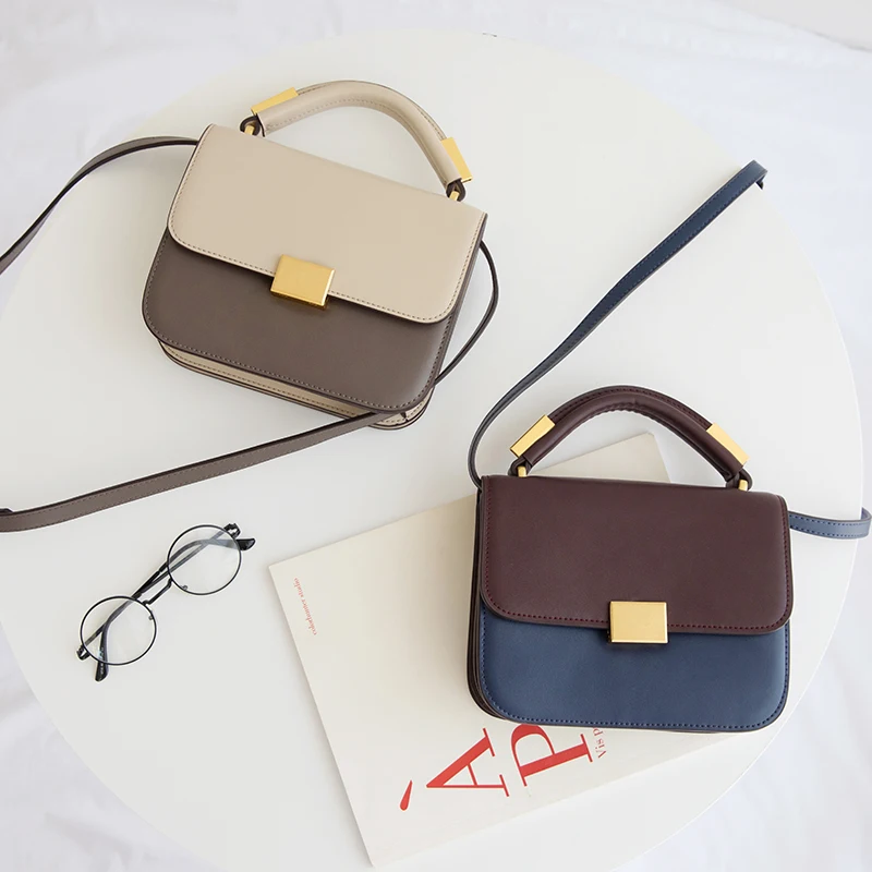 

VENOF 2018 luxury handbags women bags designer retro contrast color flap bag split leather ladies small shoulder bags handbags