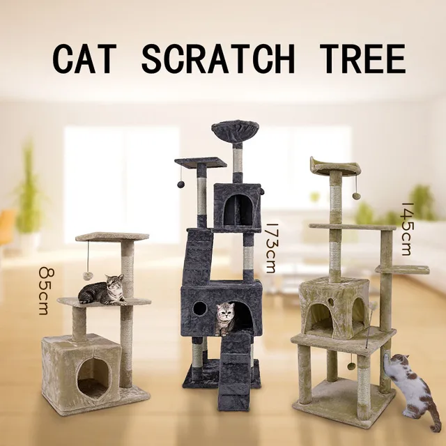 Height 95 cm Cat Toy Kitten House Scratching Post Wood Climbing Cat