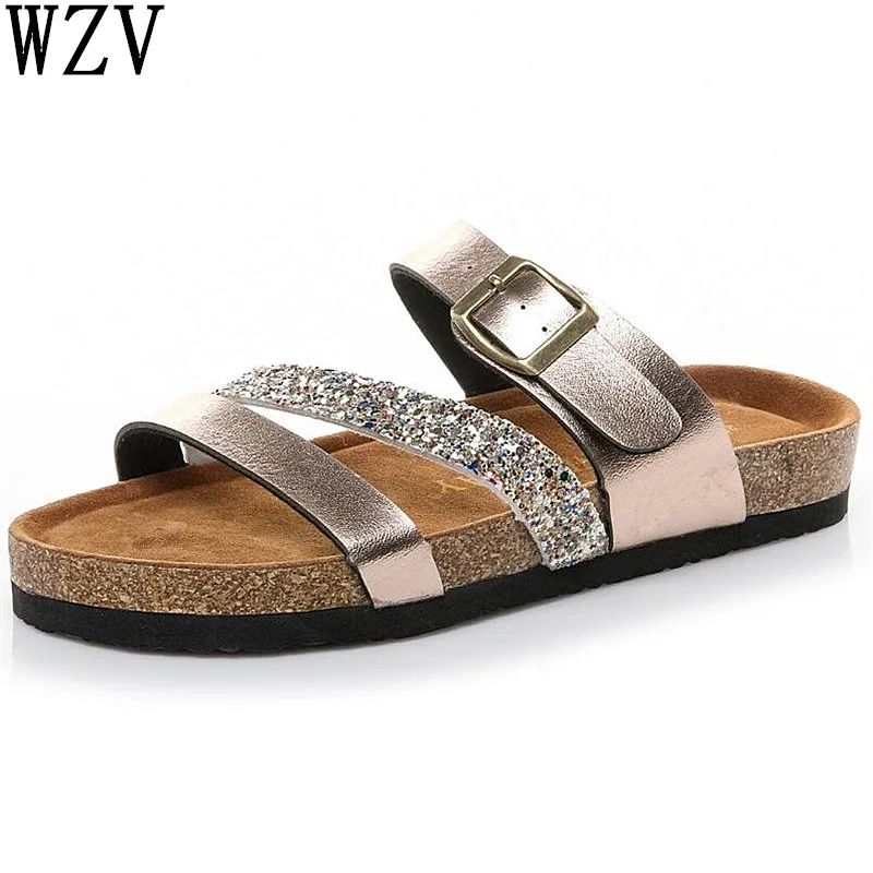 

Big Size36-43 Brand Couples Cork Flip flops Summer Clip Toe Platform Beach shoes Slippers Buckle Belt Casual Women Sandals