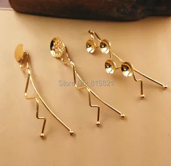 

Grips Bobby Pin Hair Slide Bases Settings w/ 8mm 10mm 12mm Round Bezel tray Cabochon Hairpin Hair Clip Pins Findings Golden tone