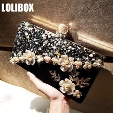 Женские вечерние клатчи с бриллиантами, маленький каменный акрил, жемчужный цветок, горный хрусталь, дневные клатчи, Свадебная вечеринка, ручная сумка