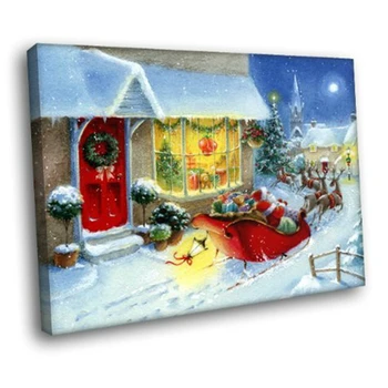

Santa Claus Deer Sledge Christmas Landscape Artwork Cartoon Picture Wall Art Canvas Painting for Living Room Home Decor Dropship