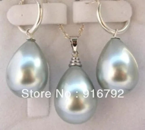 

free shipping ******14*16 mm white grey southsea shell pearl drip pendant earring set