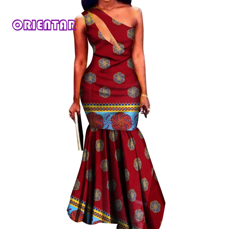 Специальный африканский дизайн восковой печати платья для женщин Базен Riche сексуальное одно плечо длинное платье леди элегантное вечернее платье WY496