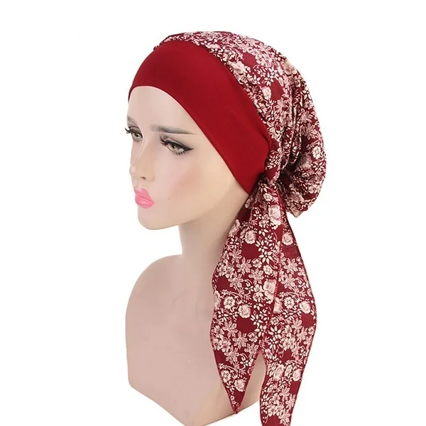 Модные женские длинные хвост головной убор Durag бандана дышащий тюрбан с цветком Головные уборы Шапки для химиотерапии аксессуары для волос - Цвет: women bandana 06