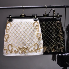 Cakucool, Женская винтажная мини-юбка с блестками, в клетку, с бисером, облегающая юбка, черная, белая, с блестящей вышивкой, с цветочным рисунком, узкая летняя юбка