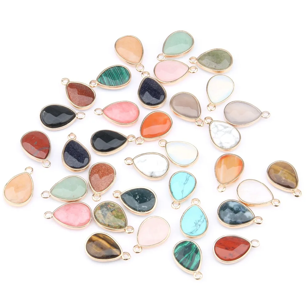 

Wholesale Water Drop Shape Natural Stone RoseQuartz/Tiger Eyes Pendant DIY for Necklace or Jewelry Making 16 Color